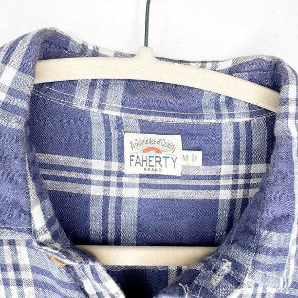 Faherty Men’s Linen Laguna Shirt Button Down Collared Jetty Plaid Blue Medium M - Picture 4 of 15